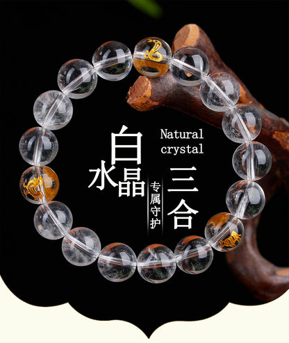 Natural White Crystal Three-in-One Zodiac Bracelet | Spiritual Protection for Men & Women