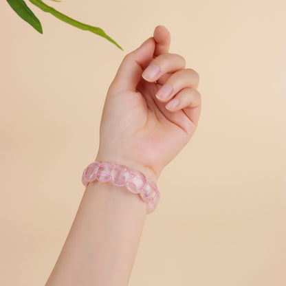 Natural Rose Quartz Crystal Bracelet - Peach Pink Healing Stone for Women's Harmony
