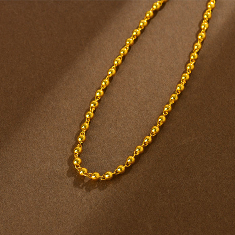 Golden Sand Glossy Round Bead Buddhist Necklace - Zen Style Clavicle Chain