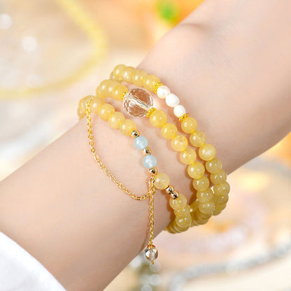 Natural Yellow Rutilated Quartz Three-Circle Bracelet | Wealth & Protection Crystal Amulet