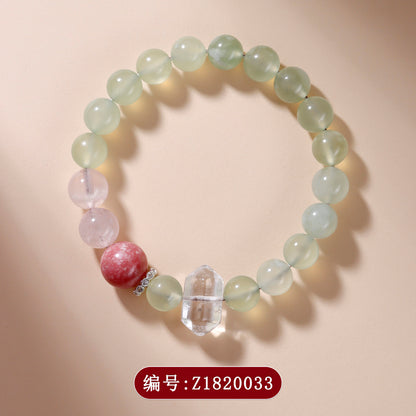 Natural Xiuyan Jade Bracelet with Ice Pink Crystal and Cherry Blossom Motifs