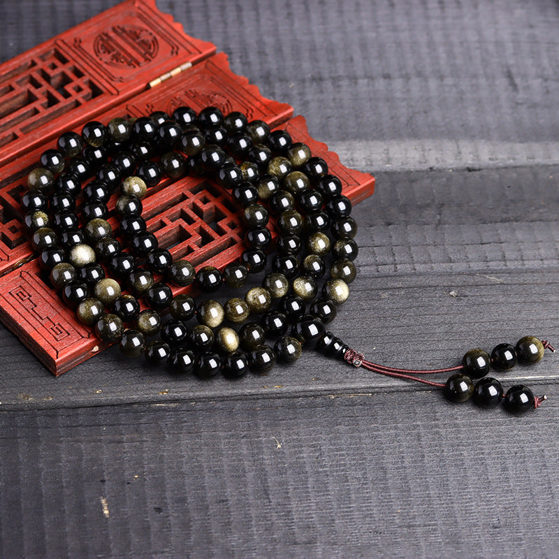 Natural Obsidian 108 Buddha Beads Multi-Circle Bracelet | Spiritual Protection Talisman