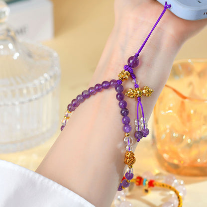 Natural Uruguay Amethyst Phone Chain Pendant | Spiritual Protection & Energy Flow Charm
