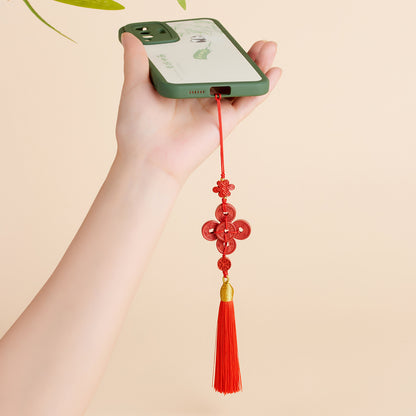 Natural Imperial Red Cinnabar Five Emperors Coin Tassel Pendant - Feng Shui Protection & Wealth Amulet