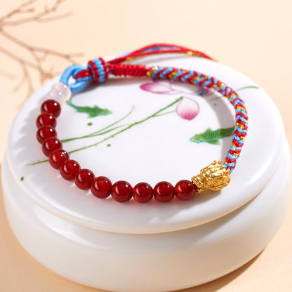 Natural Red Agate Handmade Braided Bracelet | Ancient Chinese Style Spiritual Protection Jewelry