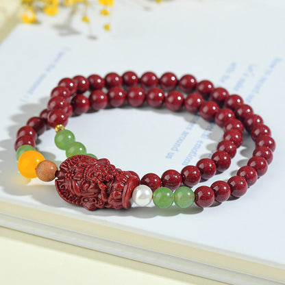 Natural High Content Cinnabar Purple Gold Sand Double Circle Buddha Beads Bracelet