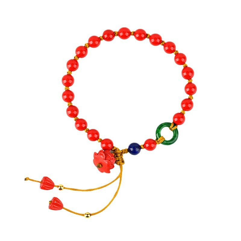 Natural Cinnabar Lotus Bracelet for Good Luck and Fortune | Ancient Chinese Style Handcrafted Jewelry
