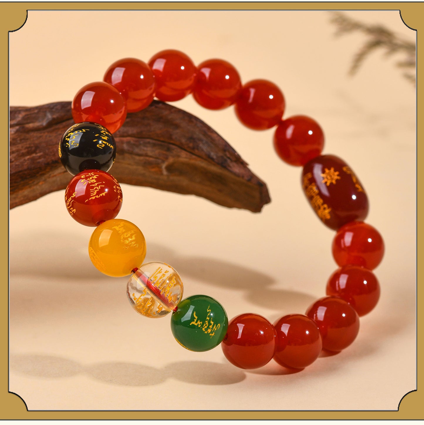 Five-Way God of Wealth Red Agate Tai Sui Bracelet - Wealth Attraction & Zodiac Protection