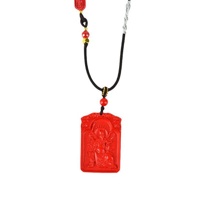 Imperial Red Natural Cinnabar General Wu Sui Pendant - Red Zodiac Year Guardian Talisman