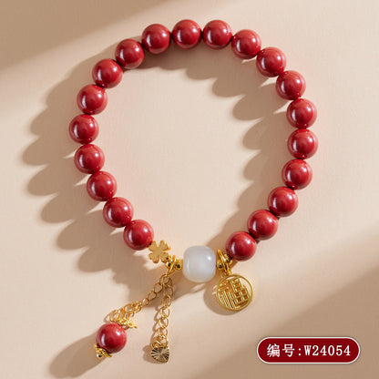 Imperial Red Cinnabar Hetian Jade Tassel Bracelet | Wealth & Protection Talisman