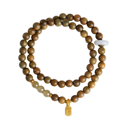 Natural Green Sandalwood Hetian Jade Double Circle Bracelet - Zen Harmony Buddhist Beads