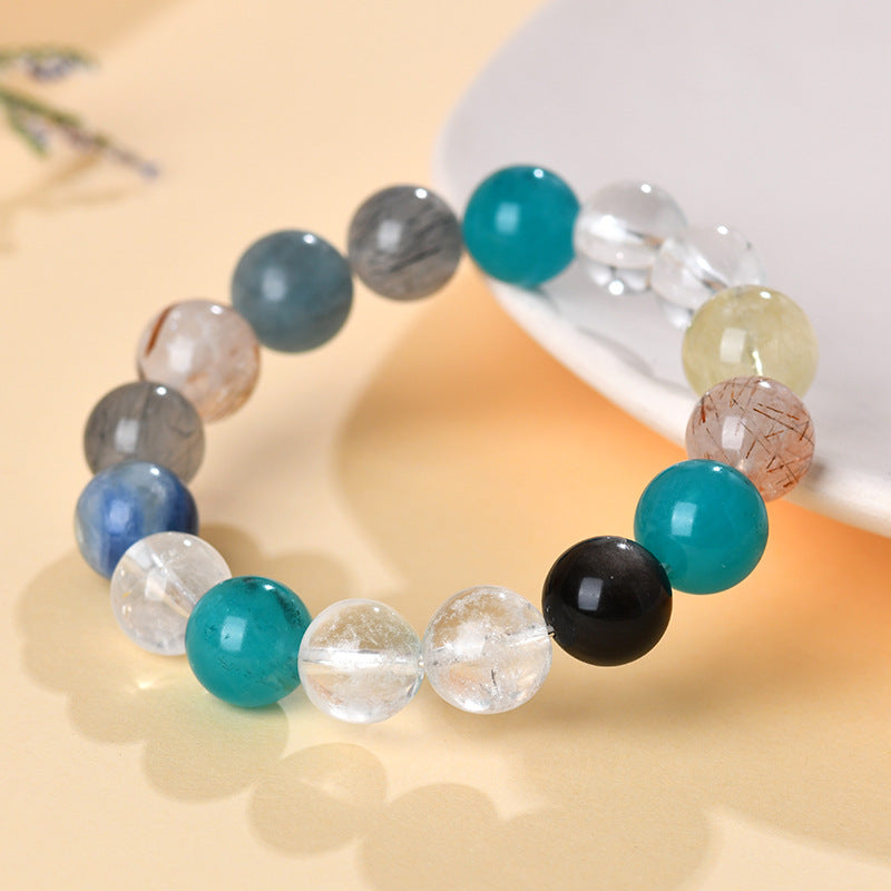 Natural Crystal Duobao Bracelet with White Crystal and Amazonite - Unisex Spiritual Energy Accessory