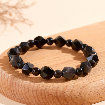 Natural Silver Obsidian Irregular Faceted Single Circle Bracelet | Mystical Protection & Elegance