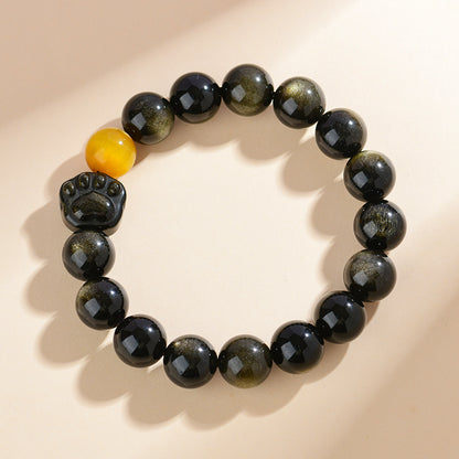 Golden Obsidian Tiger Eye Cat Claw Bracelet | Dual Energy Protection & Wealth Attraction