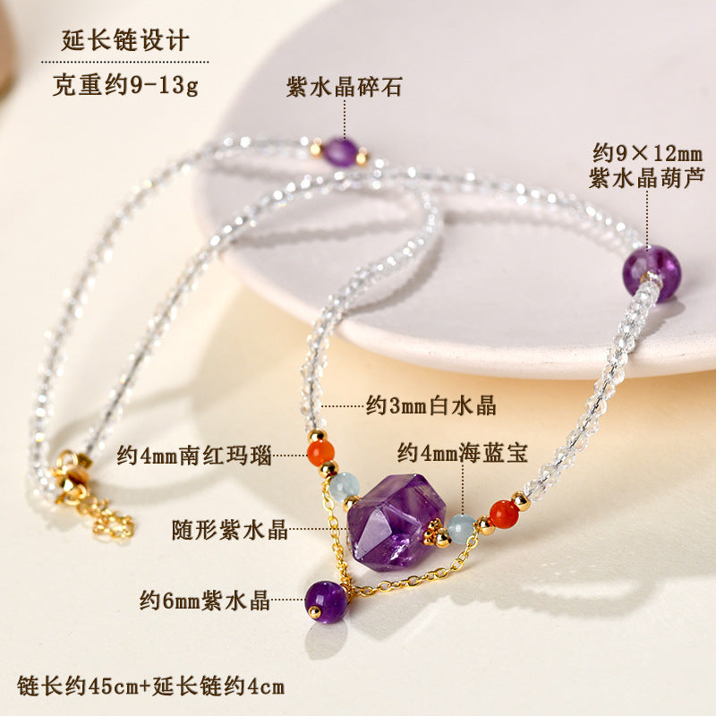 Natural White Crystal Amethyst Fortune Luck Collarbone Necklace | Spiritual Energy Jewelry