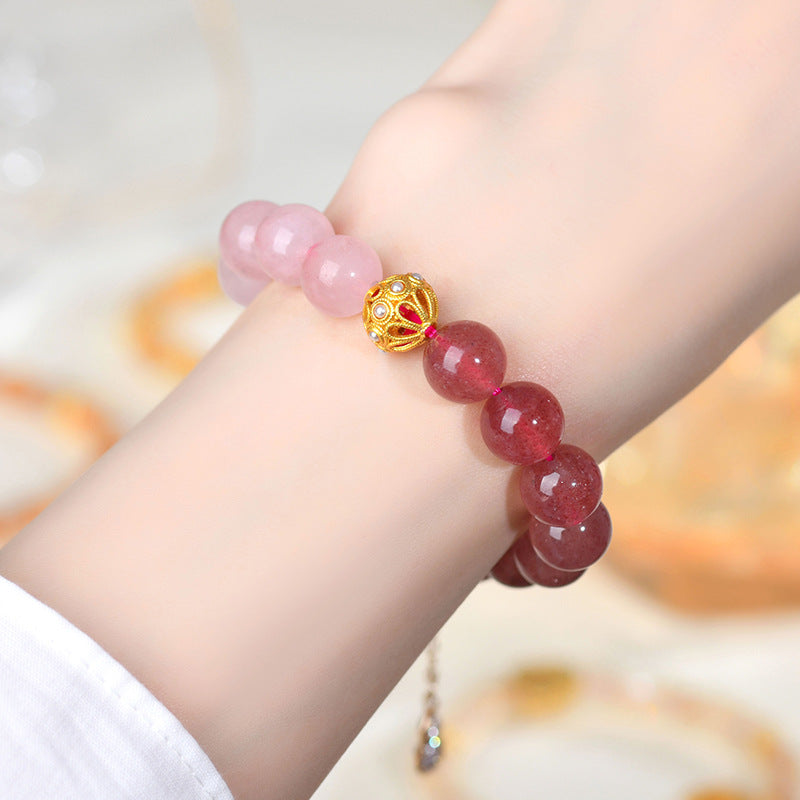 Natural Rose Quartz Strawberry Quartz Tassel Bracelet - Peach Blossom Love Charm for Women