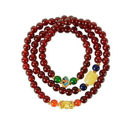 108Garnet Stone Bracelet Pure Color Tibetan Style Accessories Unisex Ethnic Style Jewelry Buddhist Beads