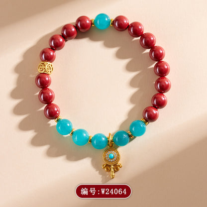 Natural Imperial Red Cinnabar Tianhe Stone Bracelet - Chinese Cultural Women's Spiritual Jewelry