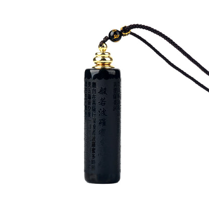 Natural Obsidian Heart Sutra and Shurangama Mantra Pendant Necklace for Spiritual Protection