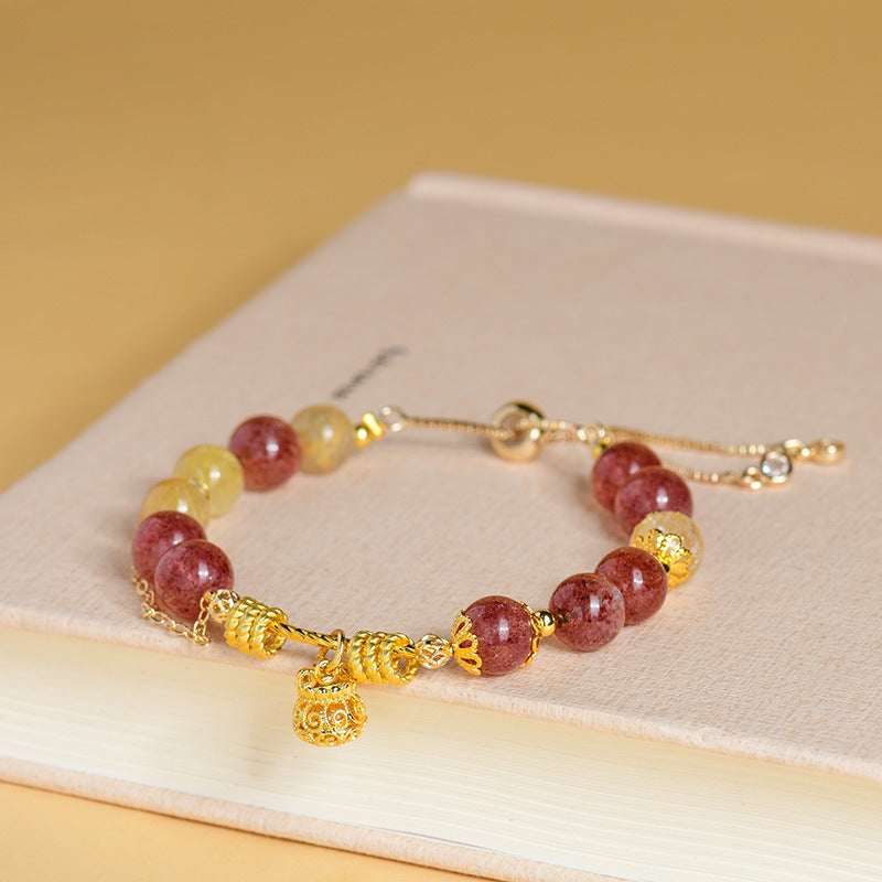 Leo Zodiac Crystal Bracelet with Natural Strawberry & Yellow Rutilated Quartz for Women