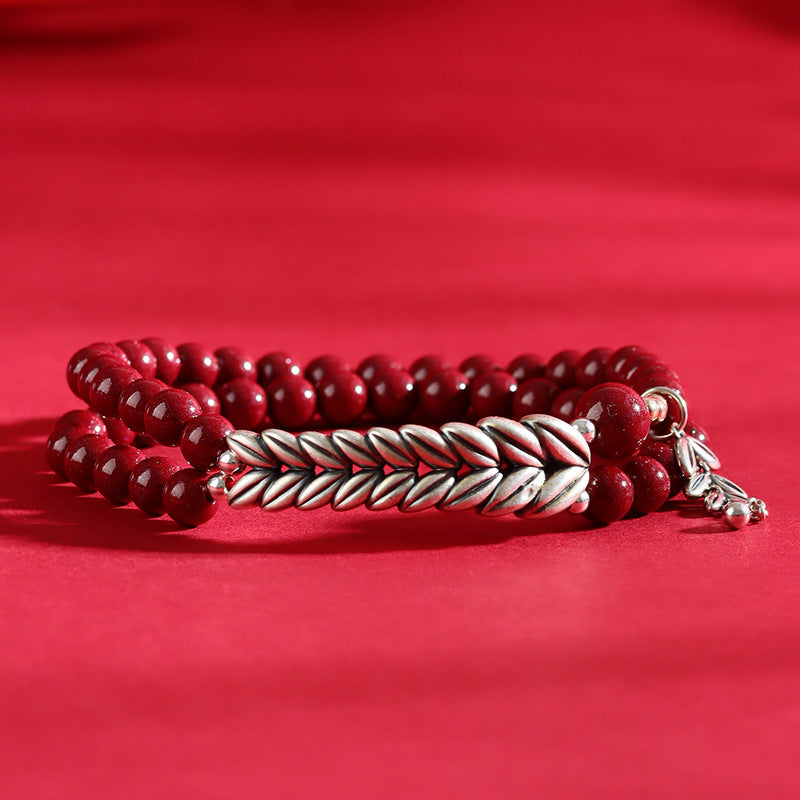 Natural Purple Gold Sand Cinnabar Double Layer Bracelet - Vintage Peaceful Year Design for Protection