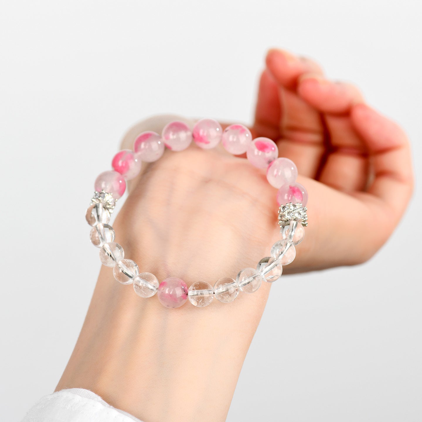 Natural Cherry Blossom White Crystal Love Bracelet | Peach Pink Women's Spiritual Jewelry