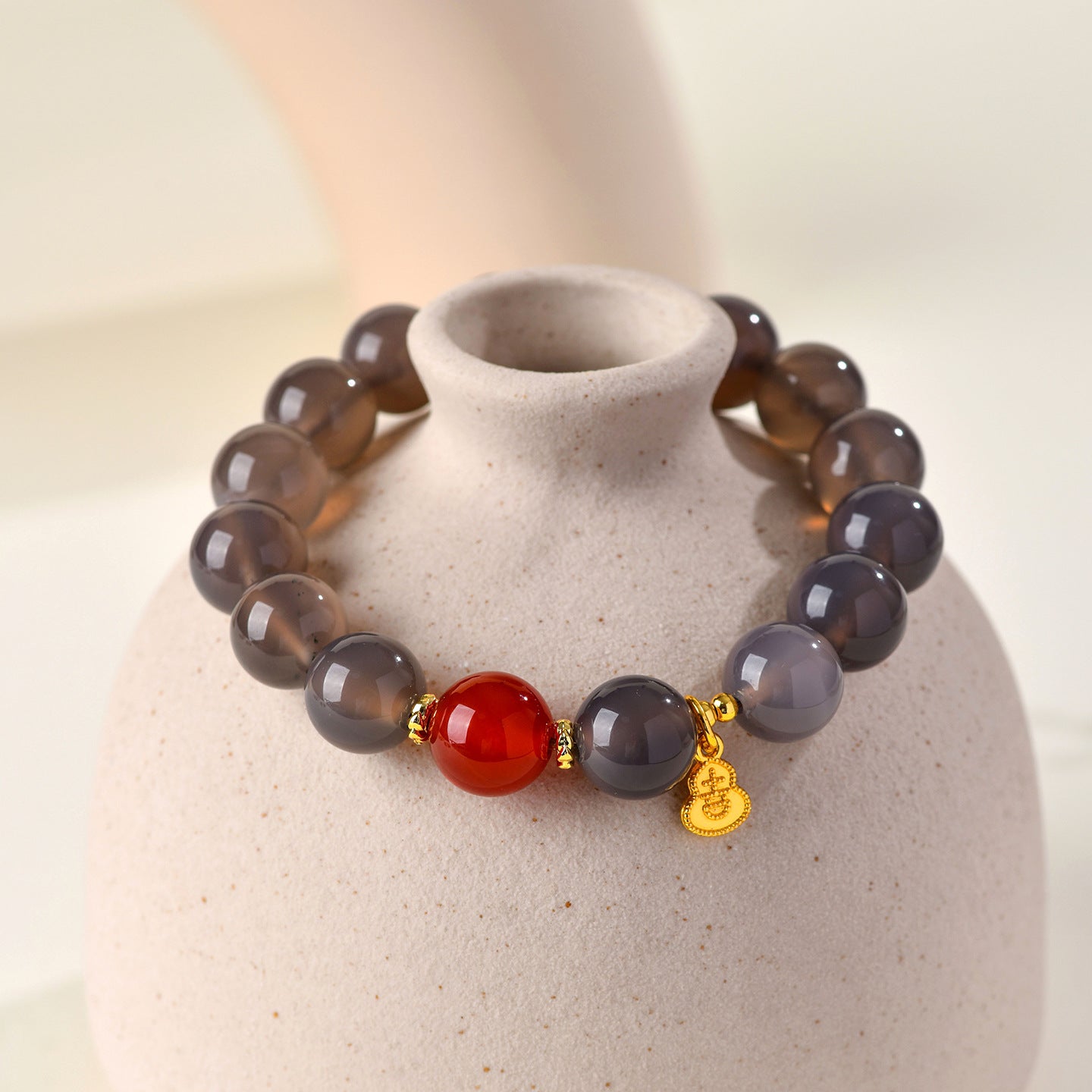Natural Gray Agate Single Circle Bracelet | Chinese Style Protection & Balance Charm