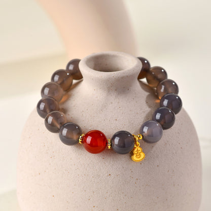 Natural Gray Agate Single Circle Bracelet | Chinese Style Protection & Balance Charm