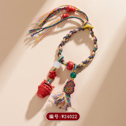 Natural Imperial Red Sand Gold Painted Gourd Keychain - Tibetan Style Luck & Protection Pendant