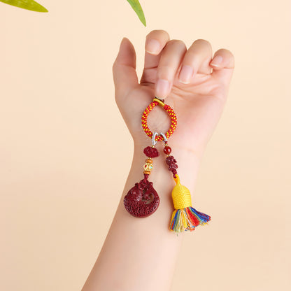 Natural Cinnabar Purple Gold Sand Koi Keychain Pendant - Wealth and Luck Attractor