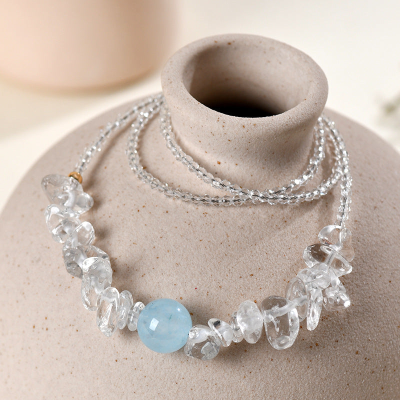 Pure White Crystal Aquamarine Necklace | Spiritual Elegance & Harmony Charm