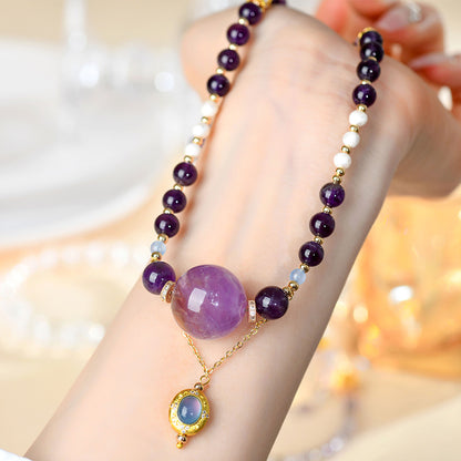 Natural Amethyst Pearl Aquamarine Collarbone Necklace - Spiritual Energy & Elegance
