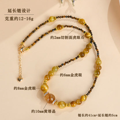 Golden Tiger Eye Tower Crystal Necklace | Wealth & Protection Talisman for Women