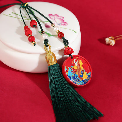 Natural Imperial Red Cinnabar Fish Leaping Dragon Gate Pendant - Luck & Success Keychain Charm