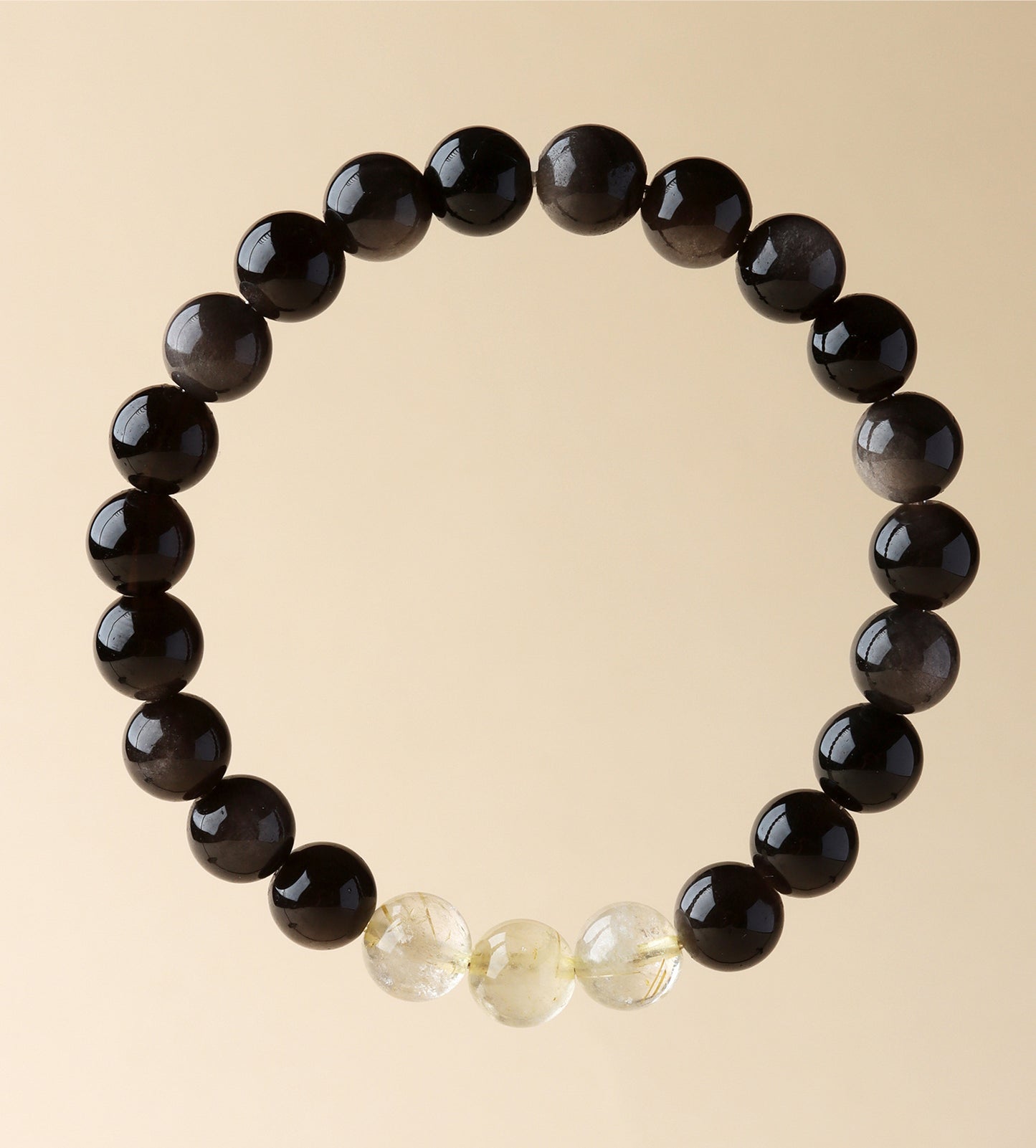 Natural Obsidian Crystal Bracelet with Golden Rutilated Quartz & Gemstones | Spiritual Protection & Wealth Attraction