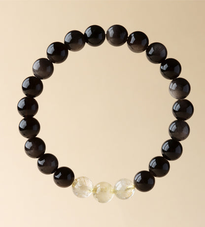 Natural Obsidian Crystal Bracelet with Golden Rutilated Quartz & Gemstones | Spiritual Protection & Wealth Attraction