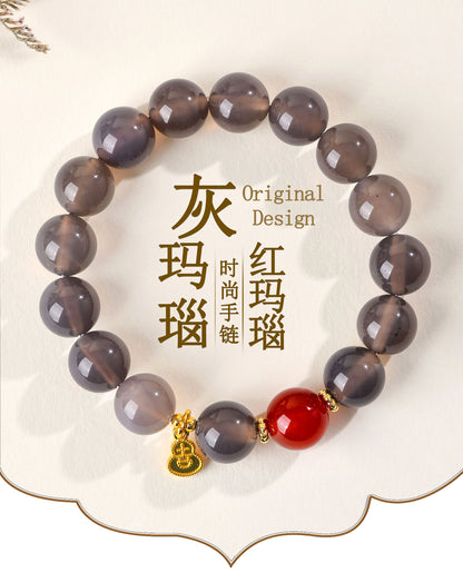 Natural Gray Agate Single Circle Bracelet | Chinese Style Protection & Balance Charm
