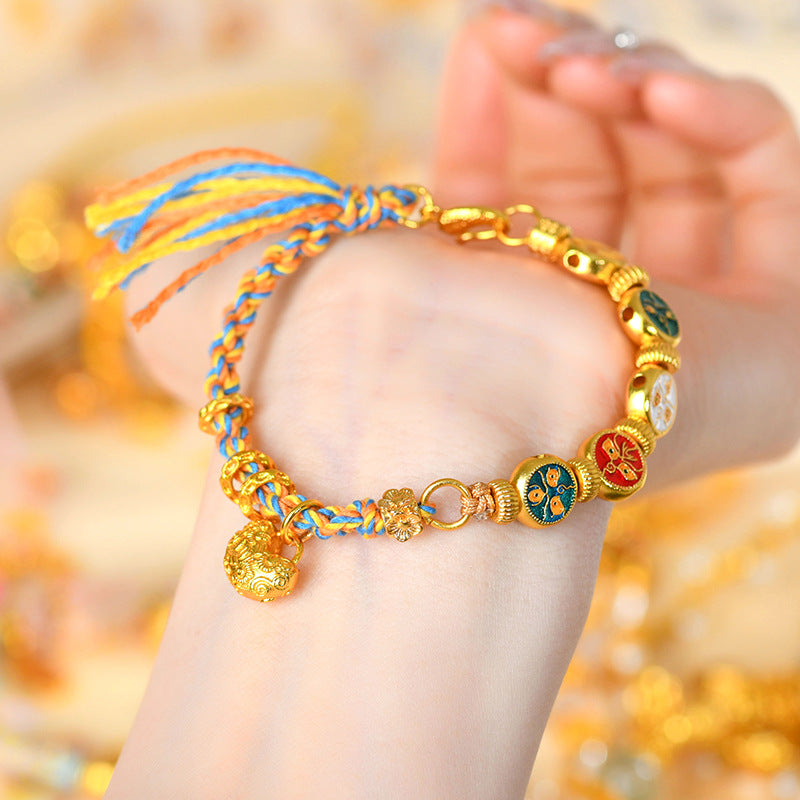 Golden Five-Way Wealth God Hand-Woven Tibetan Bracelet | Prosperity Fortune Talisman
