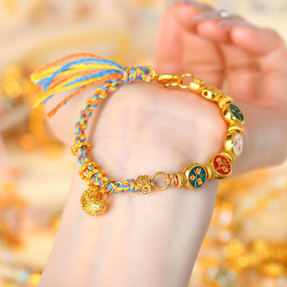 Golden Five-Way Wealth God Hand-Woven Tibetan Bracelet | Prosperity Fortune Talisman