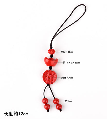 Natural Imperial Red Sand Five Directions God of Wealth Yuanbao Phone Pendant - Wealth Attraction Talisman