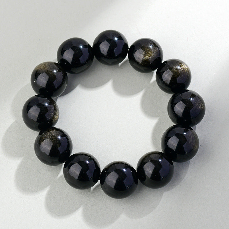 Natural Mexican Obsidian Round Bead Bracelet｜Spiritual Protection & Prosperity Unisex Jewelry