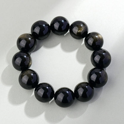 Natural Mexican Obsidian Round Bead Bracelet｜Spiritual Protection & Prosperity Unisex Jewelry