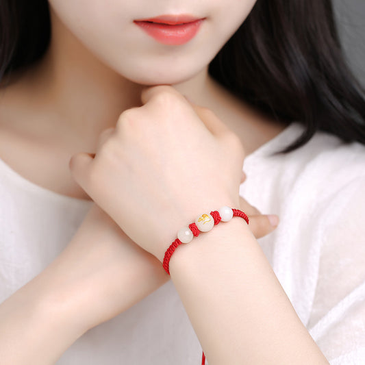 Glowing Zodiac Red String Bracelet with Agate - Couple's Birth Year Lucky Charm