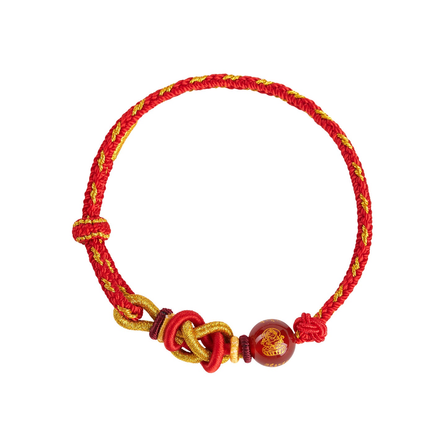 Five-Way God of Wealth Agate Bracelet - Handwoven Red Rope with Zodiac Charms
