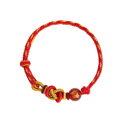 Five-Way God of Wealth Agate Bracelet - Handwoven Red Rope with Zodiac Charms