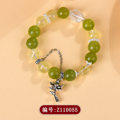 Natural Xiuyan Jade Lemon Citrine Bracelet - Large Bead Spiritual Energy for Women