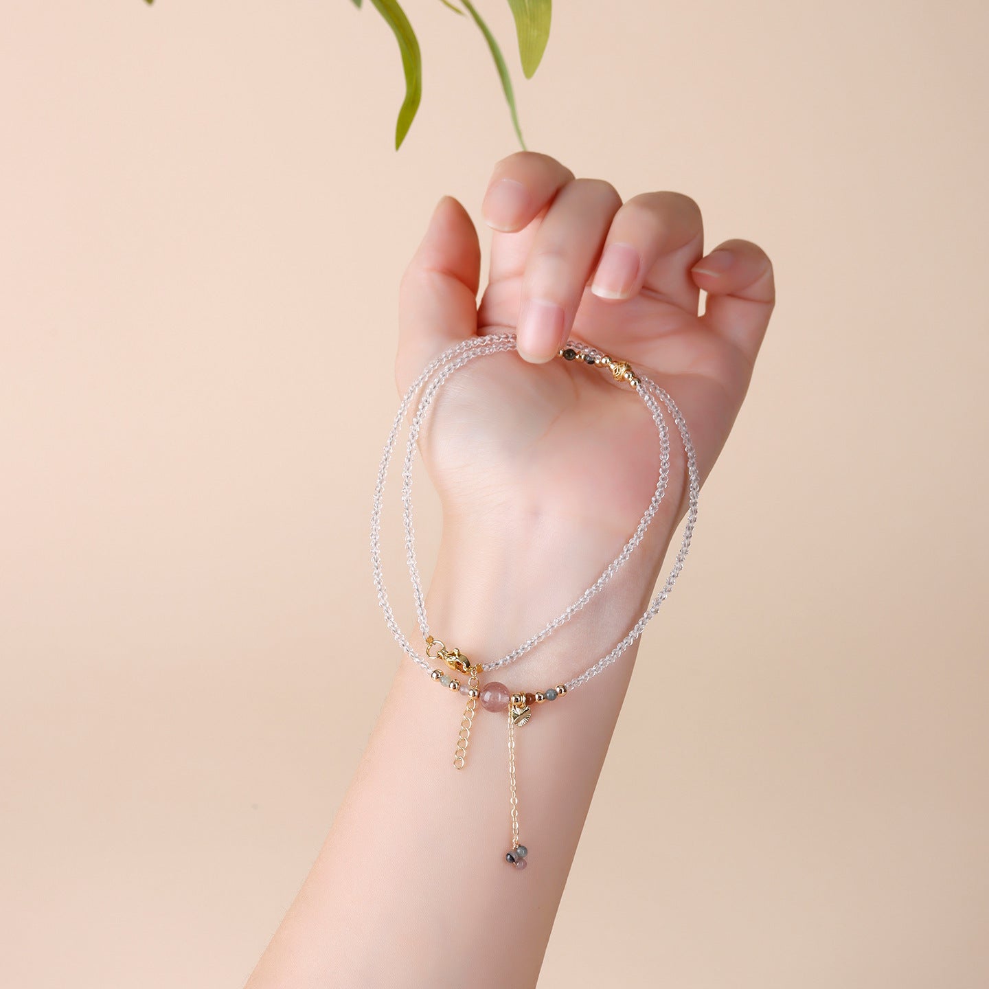 Tourmaline Amethyst Strawberry Crystal Multi-Circle Bracelet - Spiritual Protection & Elegant Necklace