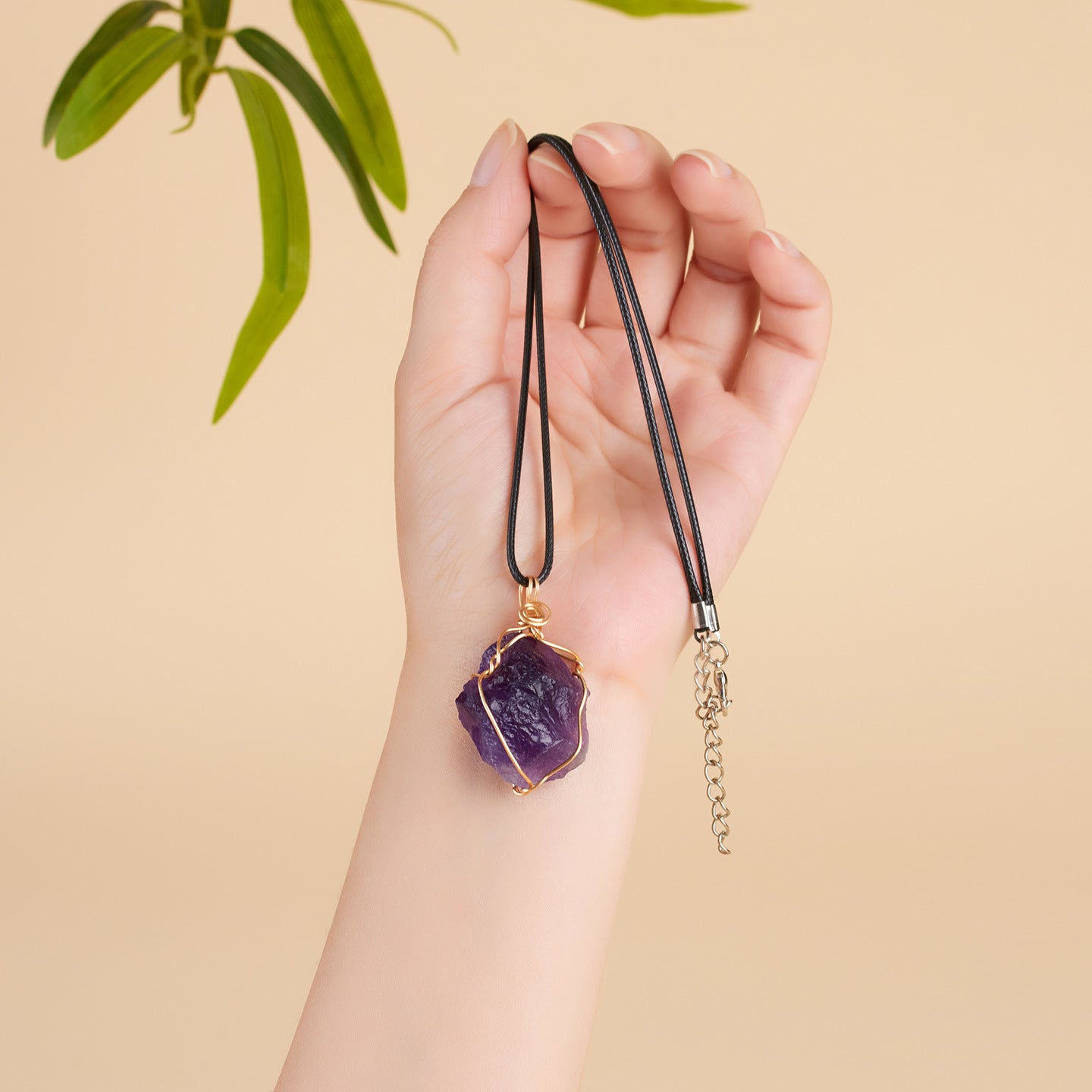 Natural Amethyst Raw Stone Pendant Necklace - Handmade Wire Wrapped Spiritual Jewelry for Protection