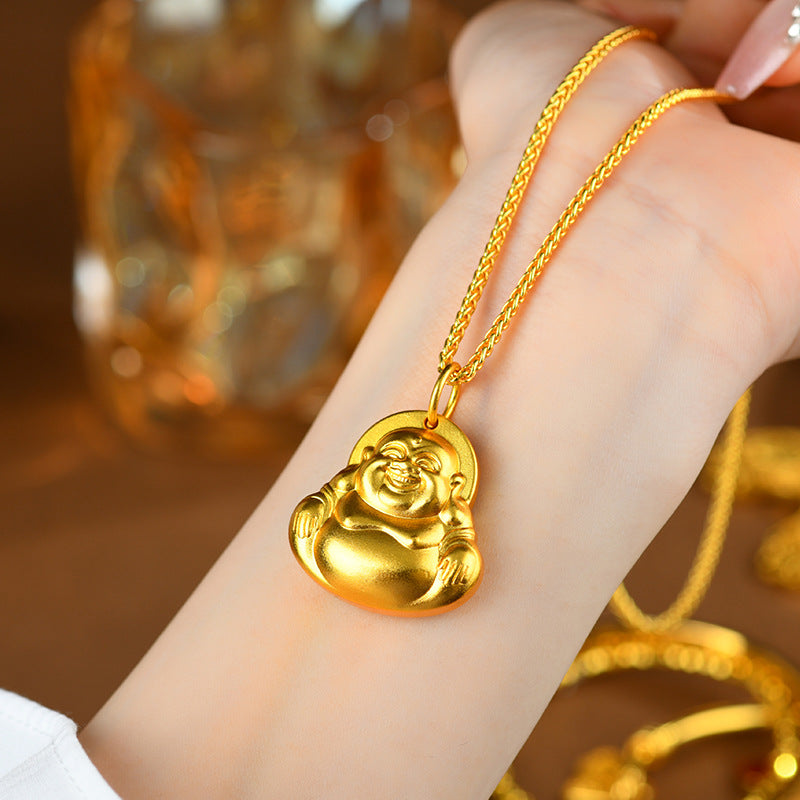 Golden Maitreya Laughing Buddha Pendant Necklace - Symbol of Joy and Prosperity