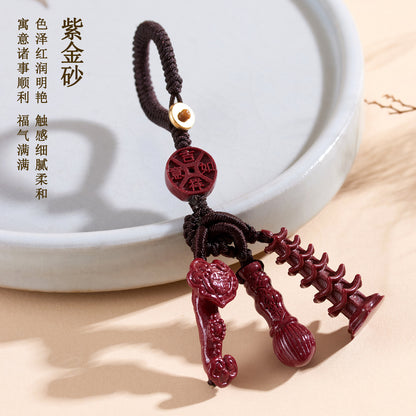 Natural Purple Gold Cinnabar Wenchang Pagoda Keychain | Academic Success & Wealth Talisman